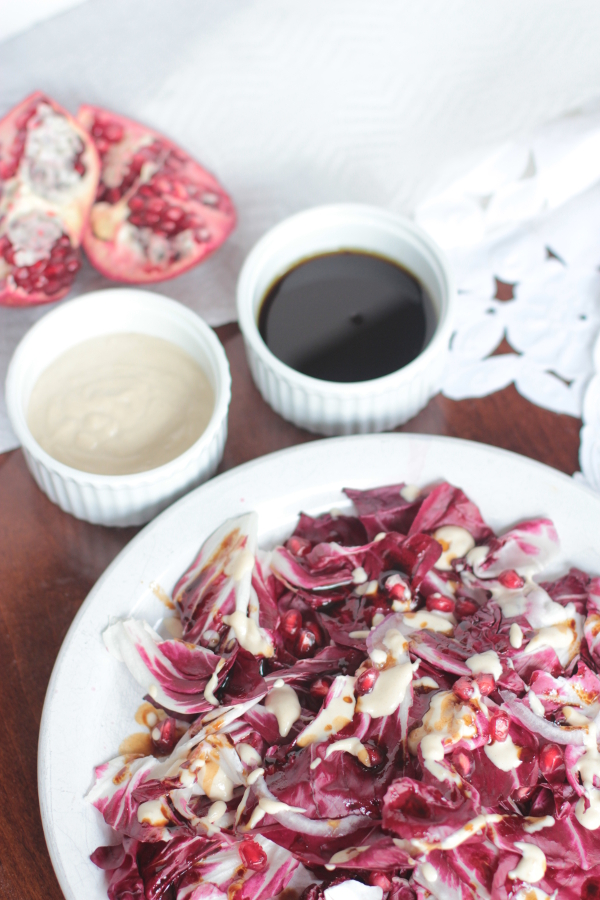 Red Salad with Tahini Sauce and Pomegranate Dressing