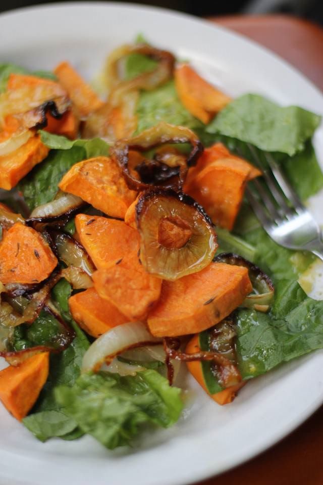 Roasted Sweet Potato and Honey-Roasted Onion Salad with Orange-Cumin&nbsp;Dressing